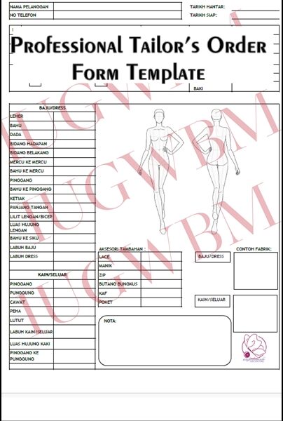 Professional Tailor’s Order Form Template